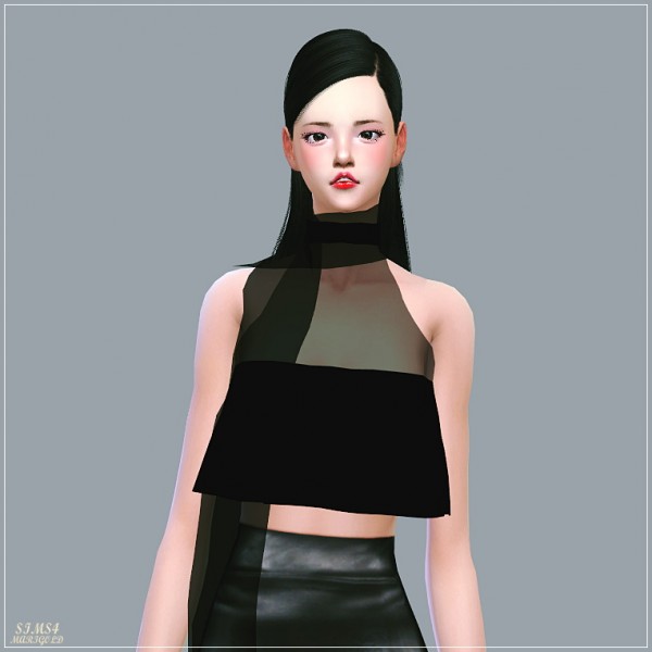  SIMS4 Marigold: Chiffon Crop Blouse With Scarf