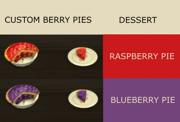  Mod The Sims: Custom Berry Pies : Raspberry and Blueberry by icemunmun
