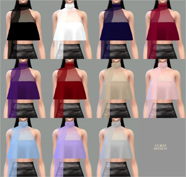  SIMS4 Marigold: Chiffon Crop Blouse With Scarf