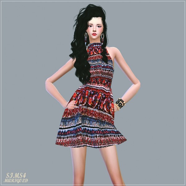  SIMS4 Marigold: Halter Neck Ethnic Dress