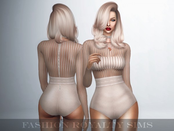  The Sims Resource: Long Sleeve Striped Bodysuit with Belt by FashionRoyaltySims