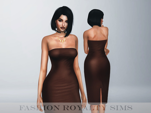  The Sims Resource: Bandeau Midi Dress by Fashion Royalty Sims