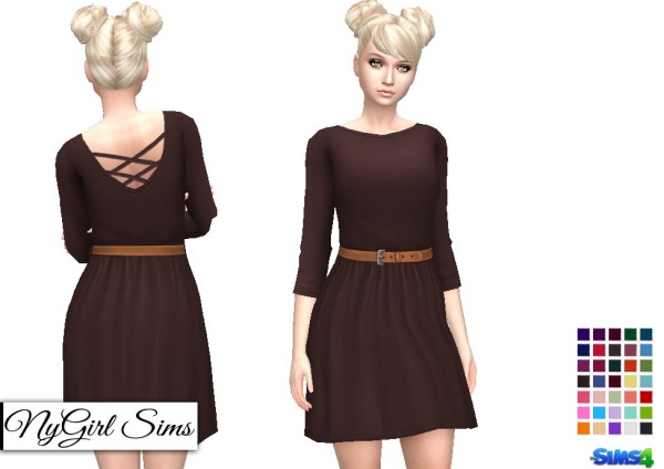  NY Girl Sims: Belted Cross Back Dress in Solids and Fall Prints