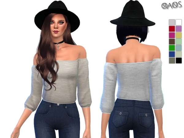  The Sims Resource: Off Shoulder Cropped Top by Oranos TR