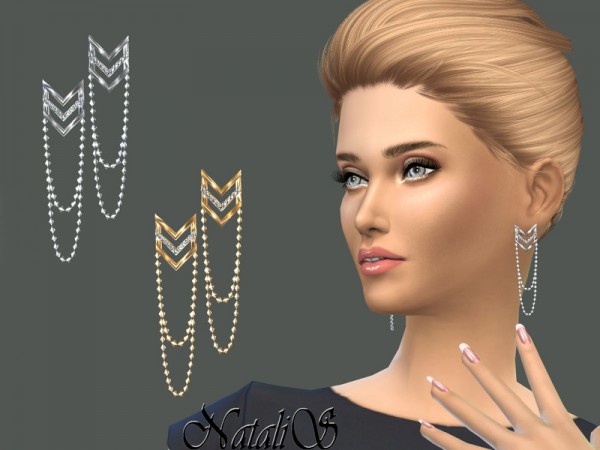  The Sims Resource: Chevron earrings with draped chain by NataliS