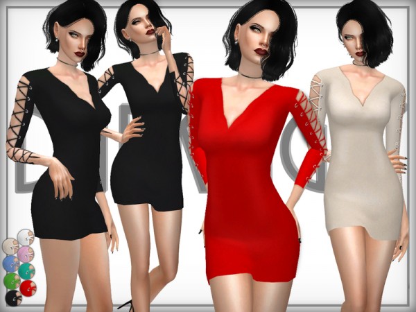  The Sims Resource: Wool Blend Lace Up Arm Dress by DarkNighTt
