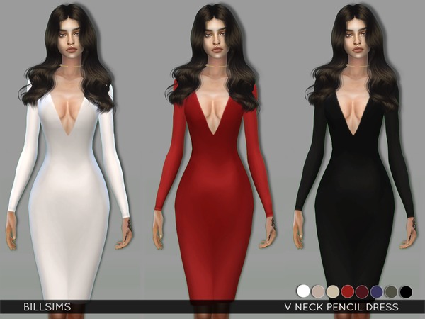  The Sims Resource: V Neck Pencil Dress by Bill Sims