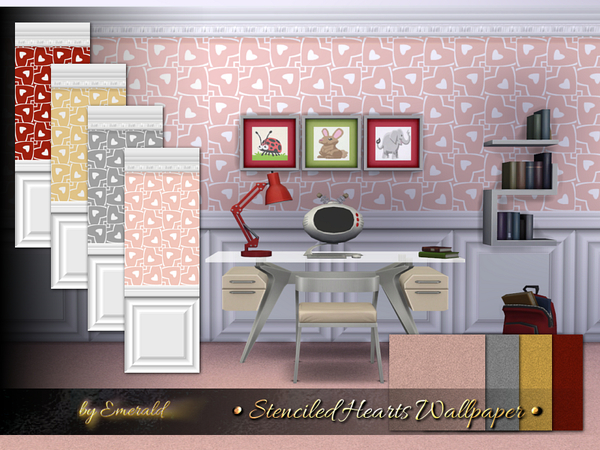  The Sims Resource: Stenciled Hearts Wallpaper by Emerald