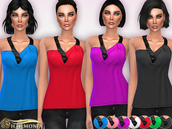  The Sims Resource: Leather Asymmetrical   Neck Top by Harmonia