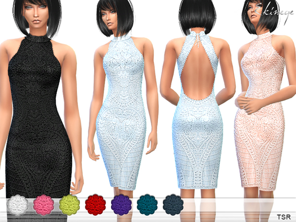  The Sims Resource: Backless High Neck Dress by ekinege