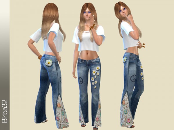  The Sims Resource: Hippie Jeans Deisies by Birba32