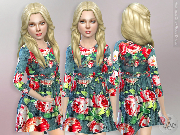  The Sims Resource: Heather Grey Rose Dress by lillka