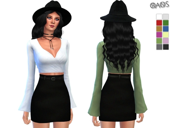  The Sims Resource: Wrapped Bell Sleeve Top by OranosTR