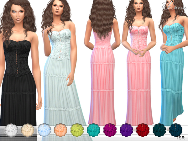  The Sims Resource: Strapless Maxi Dress by ekinege