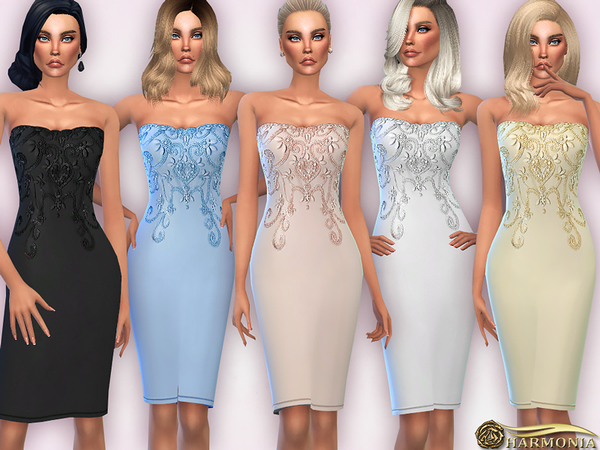  The Sims Resource: Enchanting Embellished Pencil Dress by Harmonia