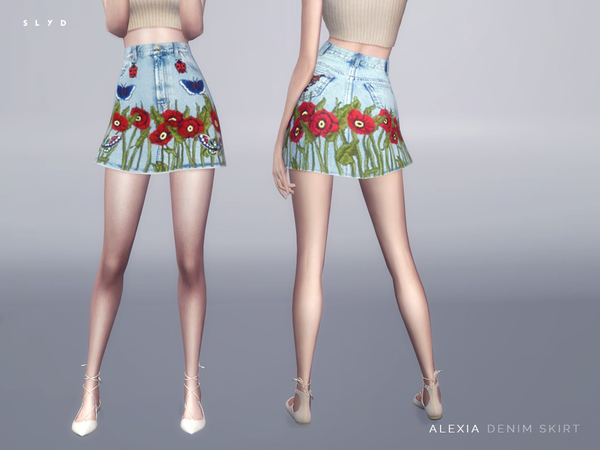  The Sims Resource: Embroidered Denim Skirt ALEXIA by SLYD