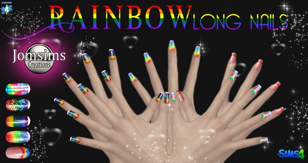  Jom Sims Creations: Rainbow nails long