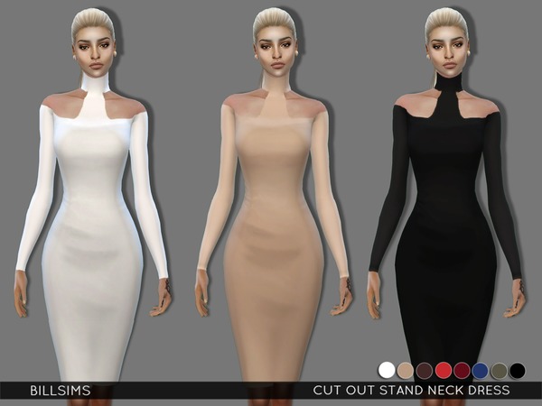  The Sims Resource: Cut Out Stand Neck Dress by BillSims