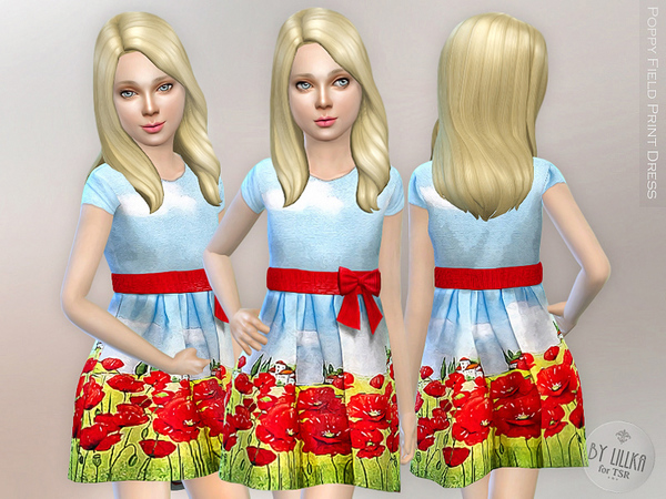  The Sims Resource: Poppy Field Print Dress by lillka