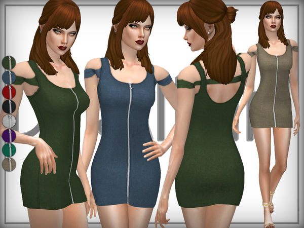  The Sims Resource: Zip Fronf Bardot Dress by DarkNighTt