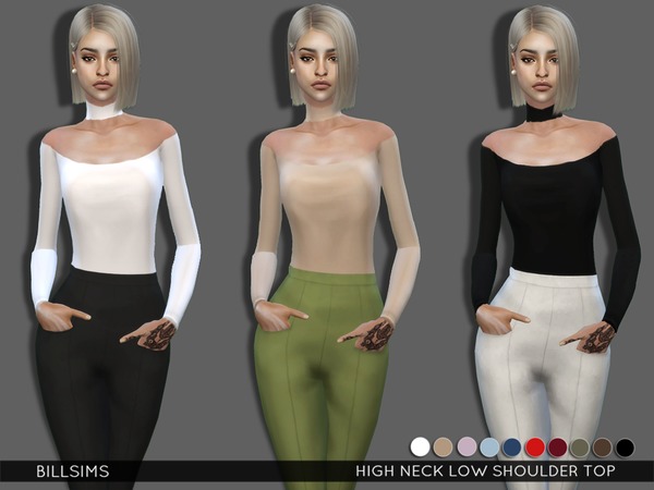  The Sims Resource: High Neck Low Shoulder Top by Bill Sims