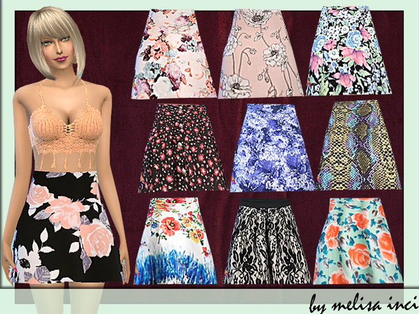  The Sims Resource: Floral Print Scuba A Line Skirt by melisa inci