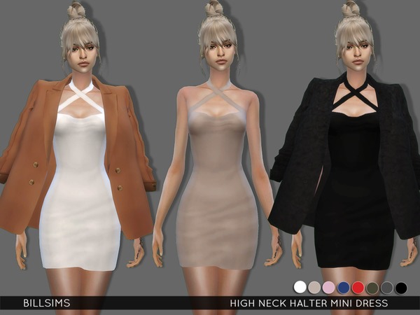  The Sims Resource: High Neck Halter Mini Dress by Bill Sims