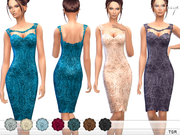  The Sims Resource: Paisley Patterned Lace Dress by ekinege