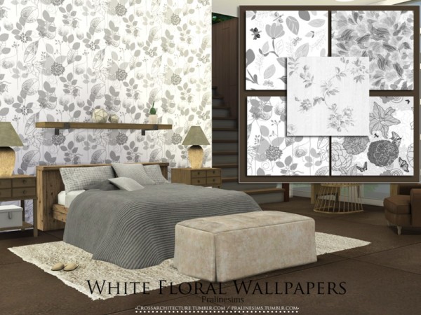  The Sims Resource: White Floral Wallpapers by Pralinesims