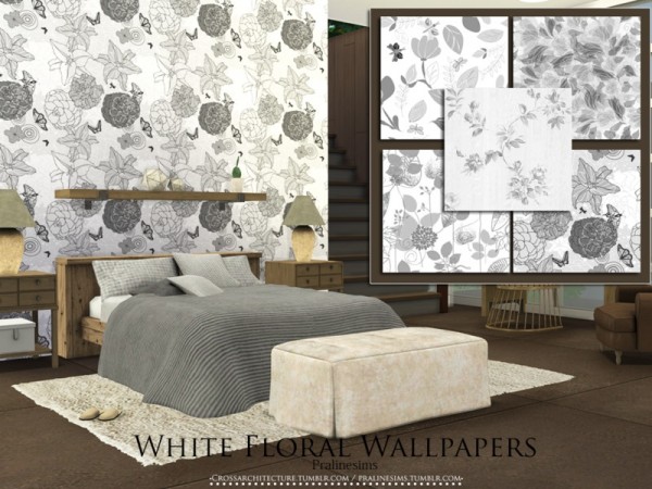  The Sims Resource: White Floral Wallpapers by Pralinesims