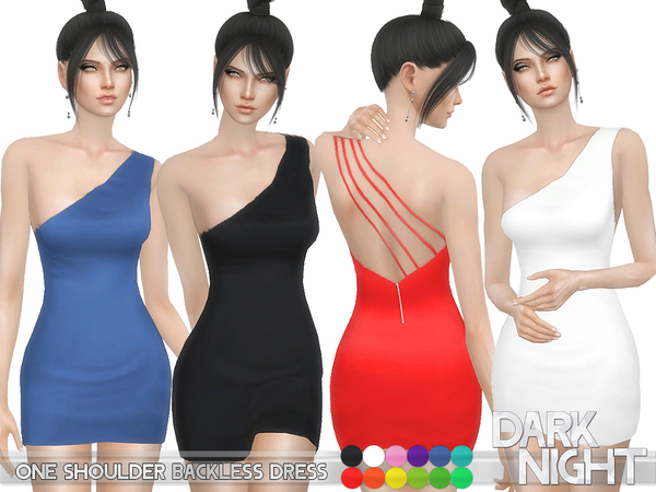  The Sims Resource: One Shoulder Backless Dress by DarkNighTt