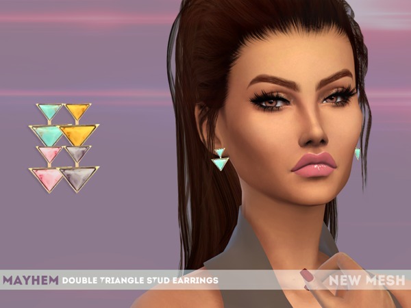  The Sims Resource: Double Triangle Stud Earrings by mayhem sims