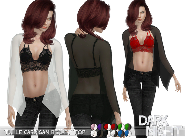  The Sims Resource: Tulle Cardigan Bralet Top by DarkNighTt