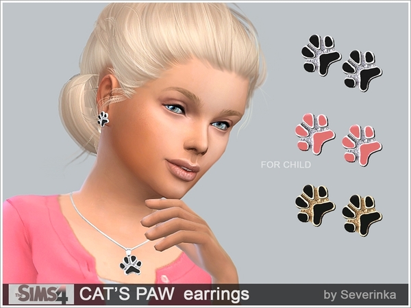  The Sims Resource: CATS PAW earrings by Severinka