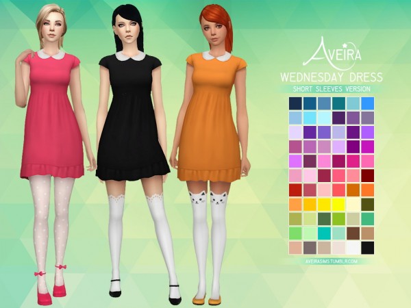  Aveira Sims 4: Wednesday Dress Short Sleeves