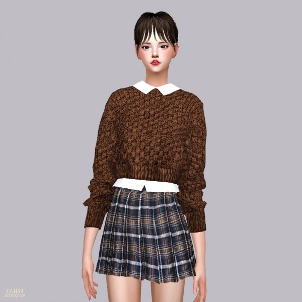  SIMS4 Marigold: Crop Knit Sweater With Shirts