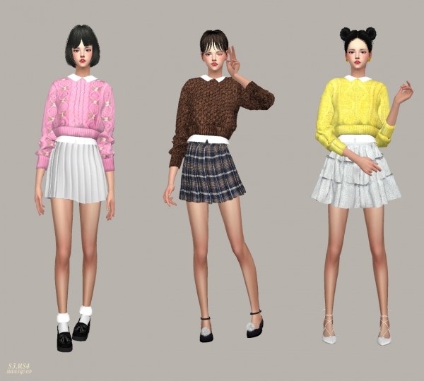  SIMS4 Marigold: Crop Knit Sweater With Shirts