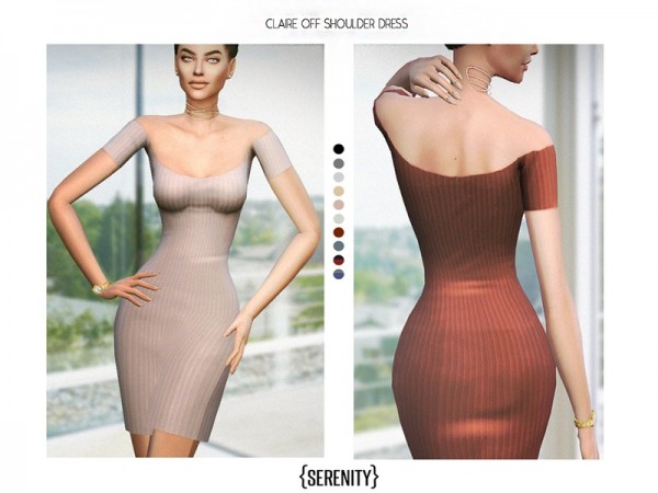  The Sims Resource: Claire Off Shoulder Dress by serenity cc
