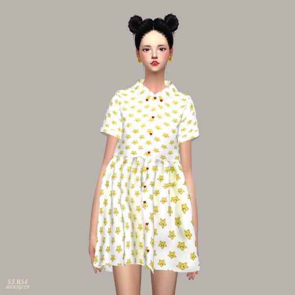  SIMS4 Marigold: Heart Button Shirts Dress