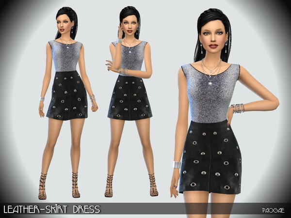 The Sims Resource: LeatherSkirt Dress by Paogae