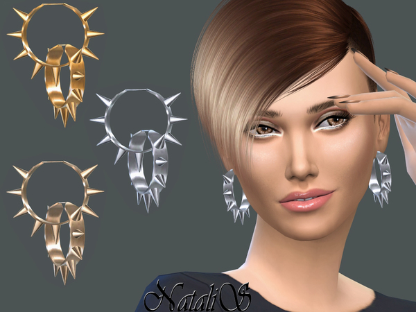  The Sims Resource: Spikes wide hoop earrings by NataliS