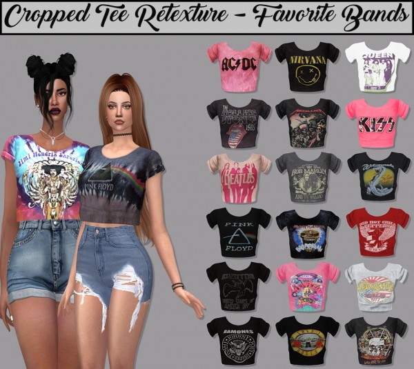 LumySims: Cropped Tee - Favorite Bands & more • Sims 4 Downloads