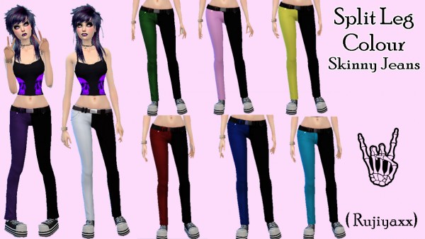  Rujiyaxx Simmer: Split Leg Colour Emo Punk Skinny Jeans