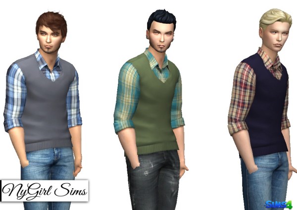  NY Girl Sims: Vest with Plaid Button Up