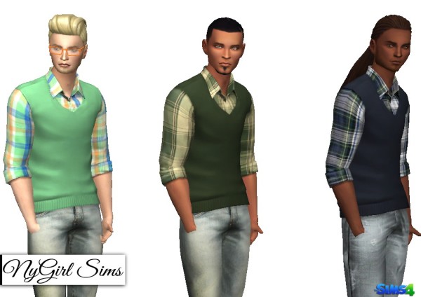  NY Girl Sims: Vest with Plaid Button Up