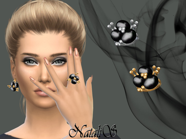  The Sims Resource: Onyx flower ring by NataliS