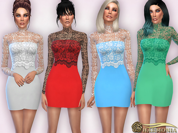  The Sims Resource: Long Sleeve Womens Lace Dress by Harmonia
