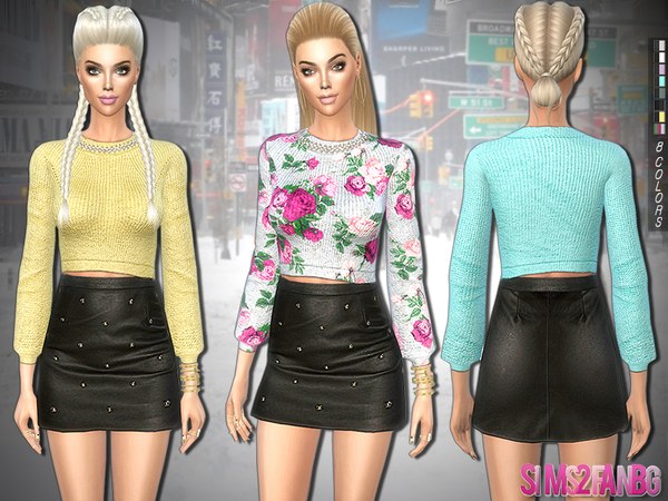  The Sims Resource: 235   Embellished sweater with leather skirt