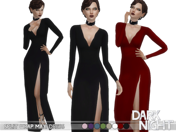  The Sims Resource: Split Wrap Maxi Dress by DarkNighTt
