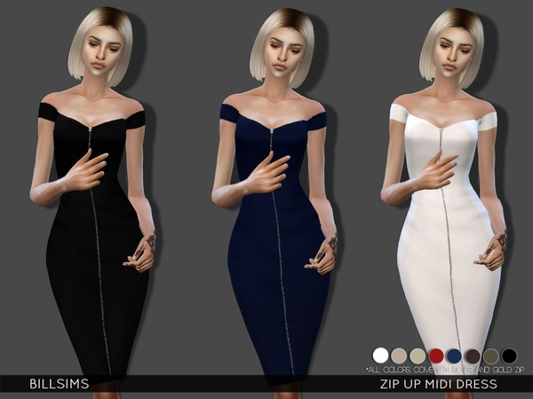  The Sims Resource: Zip Up Midi Dress by Bill Sims